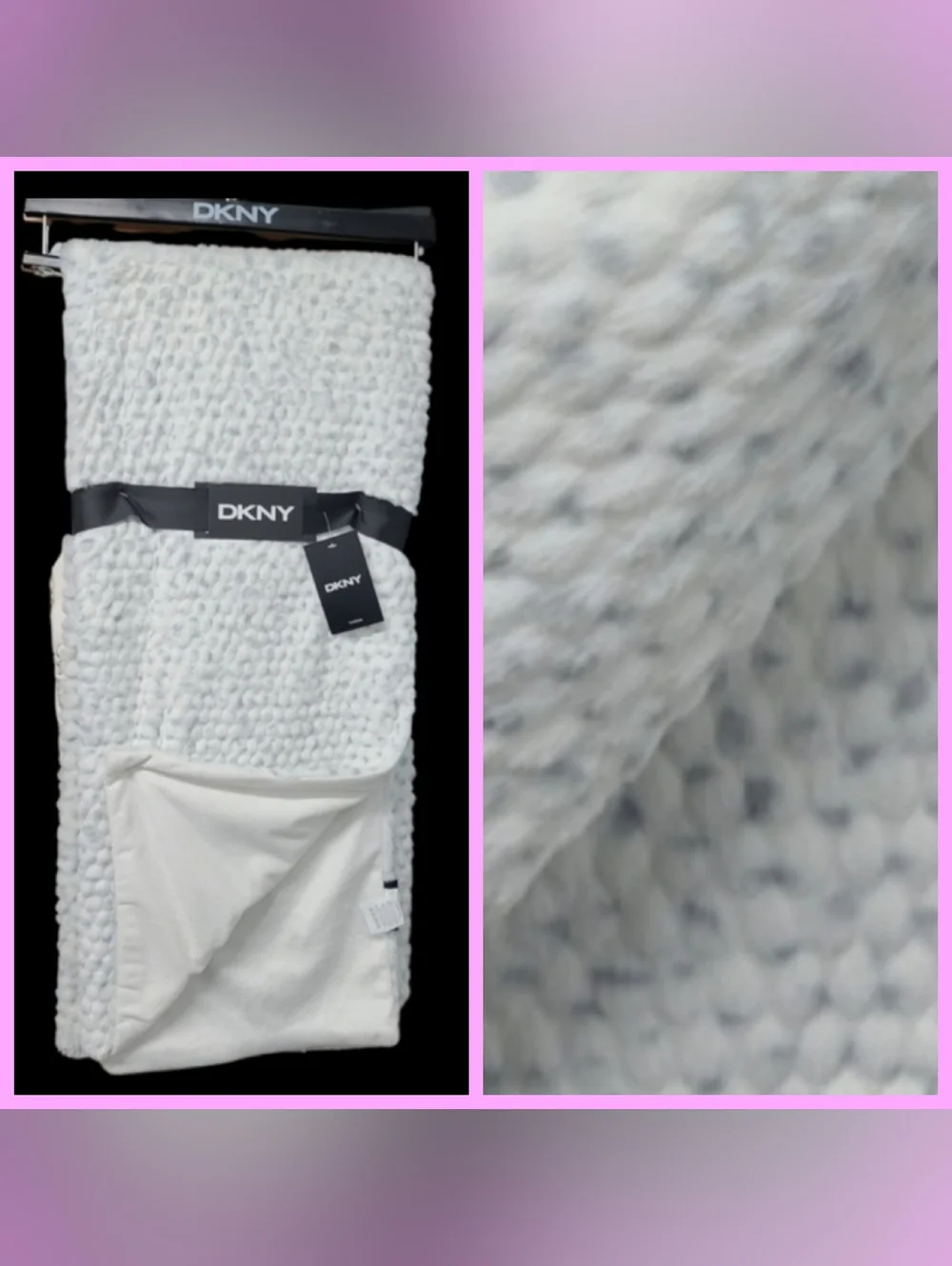 DKNY Luxe White Gray Faux Fur Snow Leopard Throw Blanket Ultra Soft NEW 50